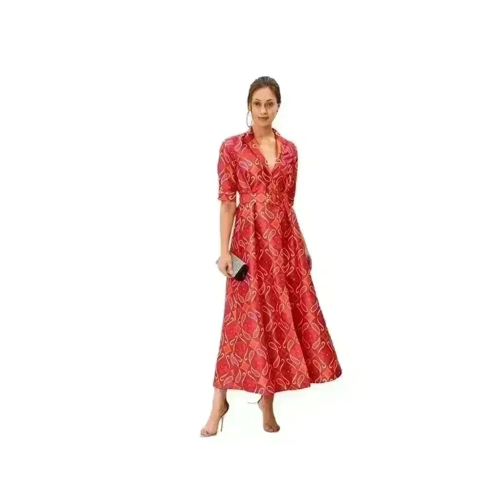 WAYWARD FANCIES -Paisley Tile Print Dupioni Shift Shirt Dress.  maxi flared